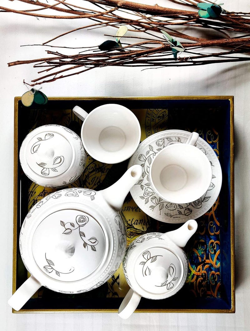 Dandy lines England by DATA Dandy Lines Bone China Crown Tea Set Platinum Carpet Silver Pack of 18 - Image 2