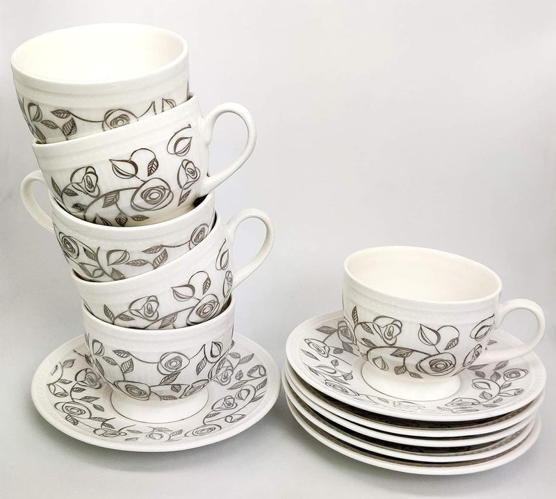 Dandy lines England by DATA Dandy Lines Bone China Crown Tea Set Platinum Carpet Silver Pack of 18 - Image 1