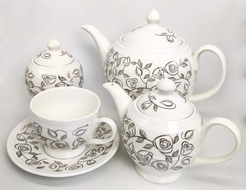Dandy lines England by DATA Dandy Lines Bone China Crown Tea Set Platinum Carpet Silver Pack of 18 - Image 3