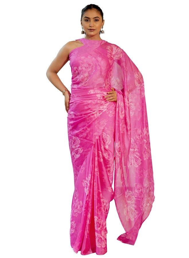 MIRCHI FASHION MIRCHI FASHION Chiffon Georgette Floral Printed Sarees for Women with Blouse Piece (42392-Bright Pink, Off White) - Image 1