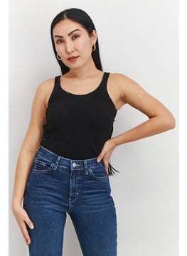 Remain Birger Christensen Women Scoop Neck Open Back Sleeveless Textured Bodysuit, Black  - Image 1