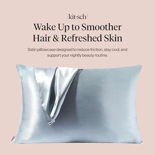 Kitsch Satin Pillowcase with Zipper for Hair Skin Softer Than Silk Pillow Cases Smooth Cooling Satin Pillow Case WrinkleFree Machine Washable Pillow Cases Standard Size 19x26 Haze Blue - Image 3