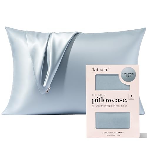 Kitsch Satin Pillowcase with Zipper for Hair Skin Softer Than Silk Pillow Cases Smooth Cooling Satin Pillow Case WrinkleFree Machine Washable Pillow Cases Standard Size 19x26 Haze Blue - Image 1