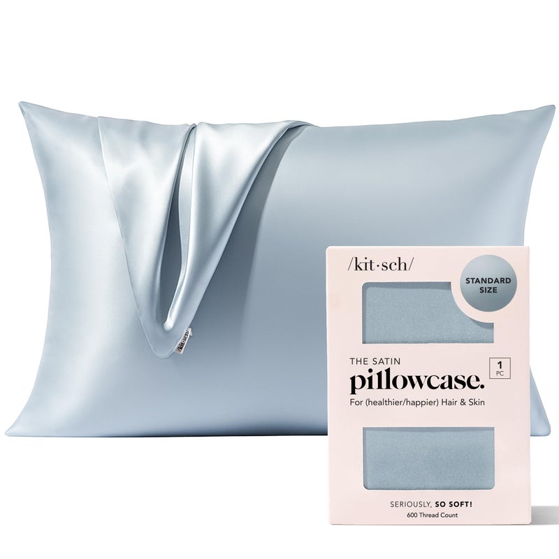 Kitsch Satin Pillowcase with Zipper for Hair Skin Softer Than Silk Pillow Cases Smooth Cooling Satin Pillow Case WrinkleFree Machine Washable Pillow Cases Standard Size 19x26 Haze Blue - Image 2