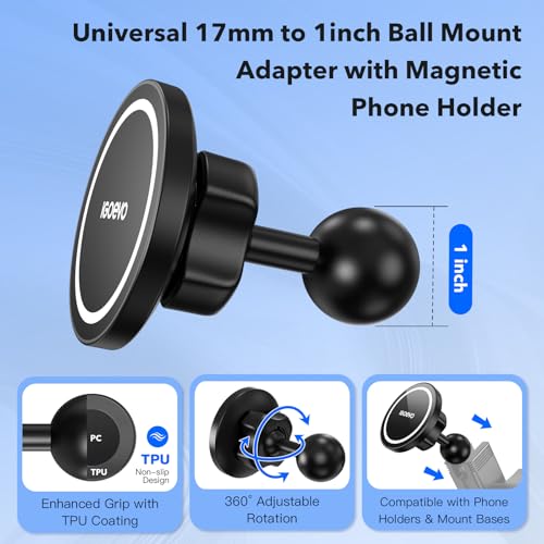 iGoevo 1-Inch B Size Ball Magnetic Phone Mount – Compatible with RAM Bases, Strong Magnet Car Holder for MagSafe and Metal Plate Phones, Dashboard Installation - Image 2