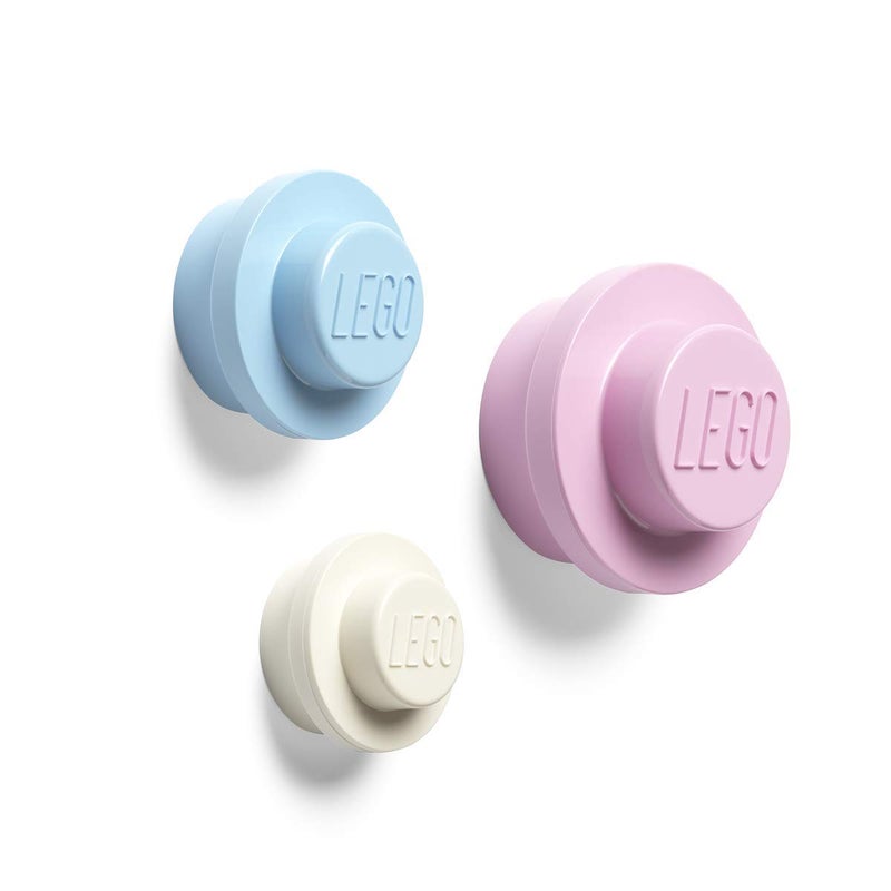 LEGO ROOM Copenhagen, Lego Wall Hanger Set - Decorative Playroom Utility Hooks - Light Blue/Pink/White - Image 1