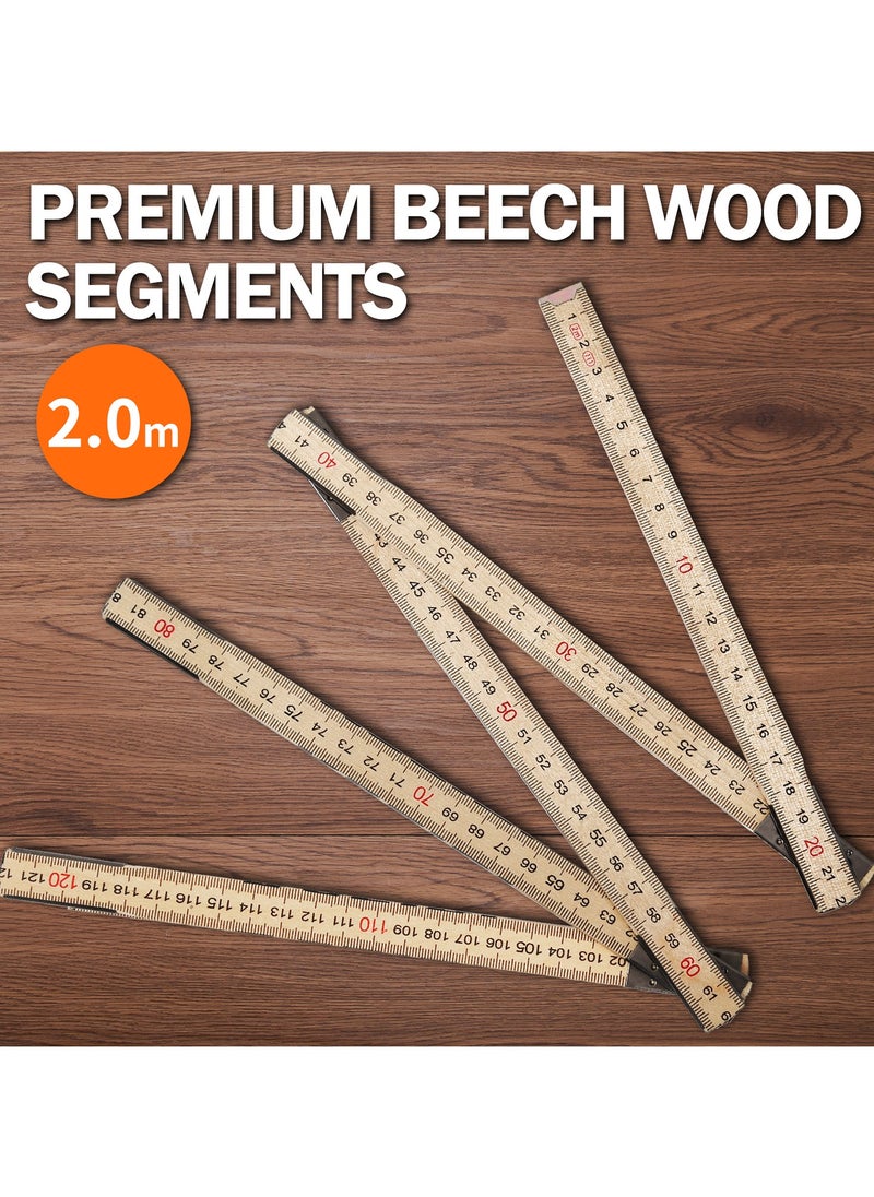 Wooden Folding Ruler, "2.0M, Wood, Foldable Ruler, Measurement tool, Portable, for Carpenters and for Carpentry and Woodworking, Construction and Building Trades and Surveying and Land Measurement.