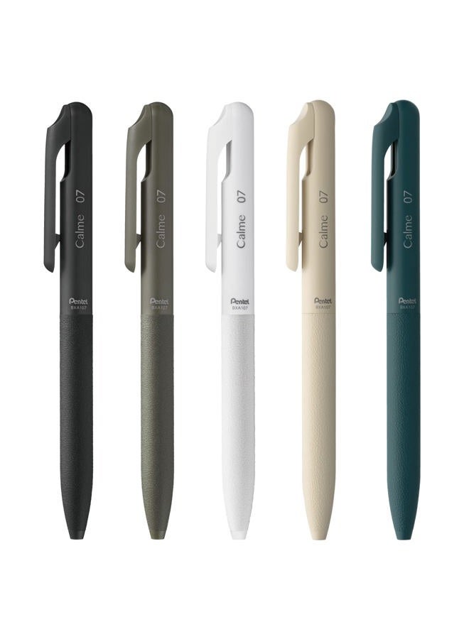 Pentel قلم حبر جاف قائم على الزيت AMZ-BXA107-5، 0.03 بوصة (0.7 مم)، أسود، كاكي، أبيض، بيج، تركواز، 5 قطع - Image 1