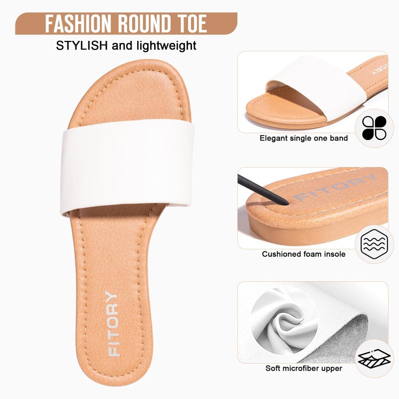 FITORY Women's Slide Sandals Fashion Round Toe With Classic Single Strap Slippers for Summer Size 7 White - Image 4