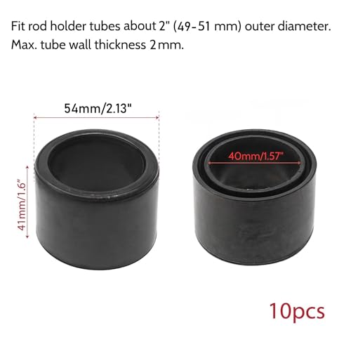 Marsrut 10PCS Rod Holder Insert Sleeves Cap Fit 2 4951mm Tube with 2mm Wall Thick Rubber Fishing Rod Holder Cap Tackle Caps Kit Insert Protectors for Pole Rest Rack Black - Image 3