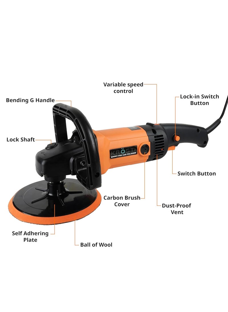 KROST PRO Super Combo 7 Car Polisher Machine Combo With 7 Polishing Waxing Buffing Sponge Pads Kit Speed Adjustment Copper Winding KROST
