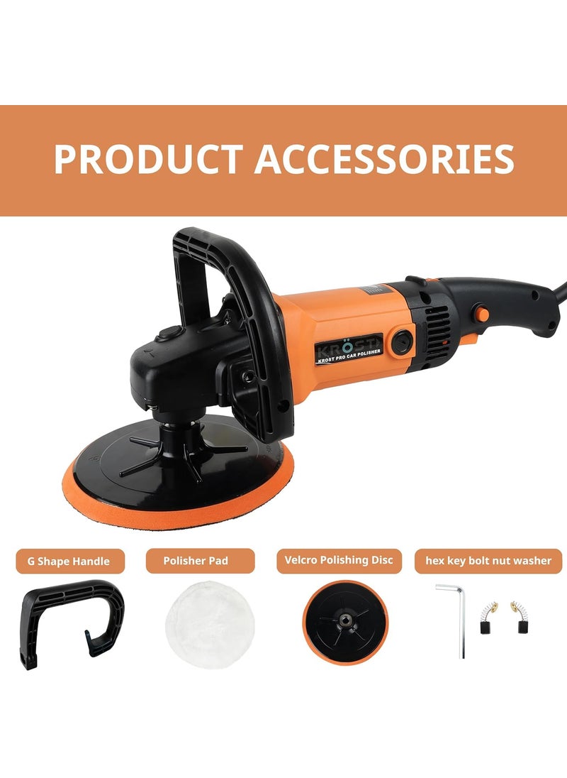 KROST PRO Super Combo 7 Car Polisher Machine Combo With 7 Polishing Waxing Buffing Sponge Pads Kit Speed Adjustment Copper Winding KROST