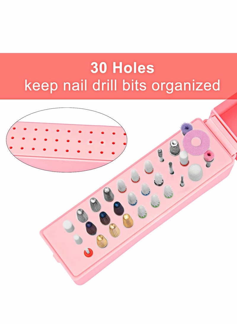 Excefore Nail Drill Bits Holder Stand 30 Holes Dustproof Nail Salon Organizer and Storage Displayer Box Manicure Tools Case for Acrylic Nail Drill Bit (Not Include Nail Drill Bits, Pink) - Image 2