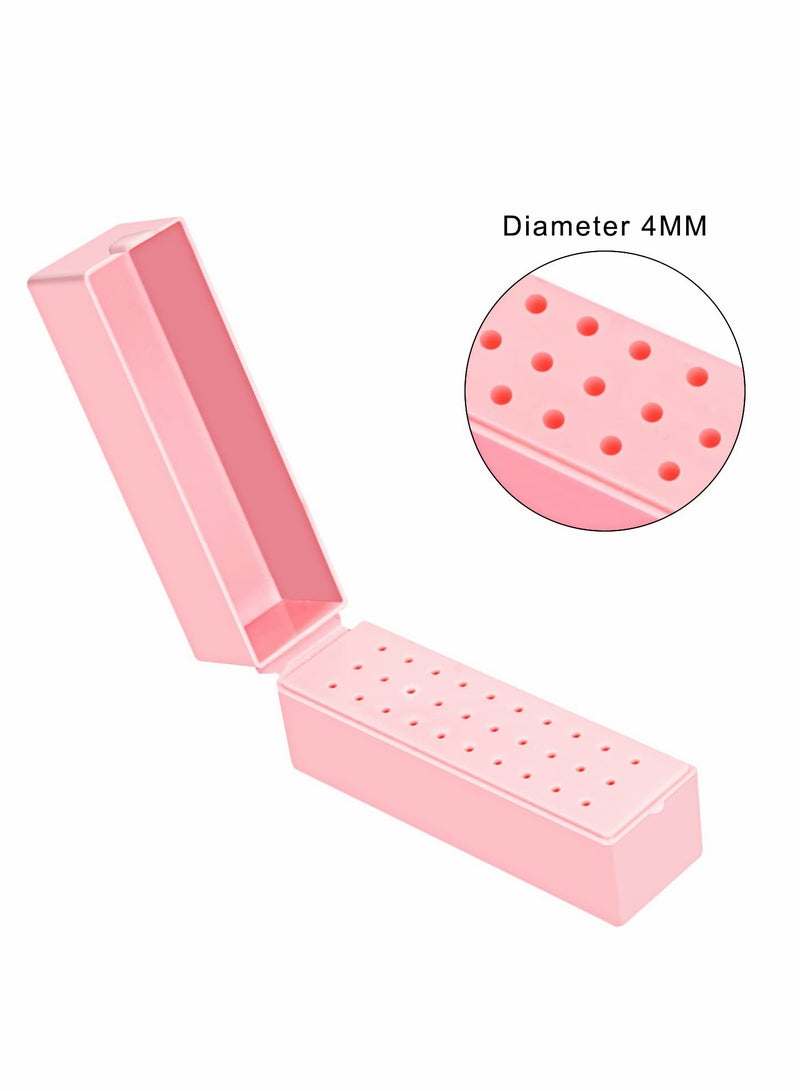 Excefore Nail Drill Bits Holder Stand 30 Holes Dustproof Nail Salon Organizer and Storage Displayer Box Manicure Tools Case for Acrylic Nail Drill Bit (Not Include Nail Drill Bits, Pink) - Image 3
