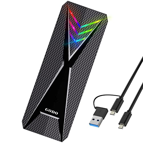 GODO RGB M.2 PCIe NVMe/SATA SSD External Enclosure,Portable USB C to M.2 Nvme Sata Adapter Tool Free,10Gbps 3.1/3.2 Gen 2, Support UASP Trim for M (B+M) Key - Image 1