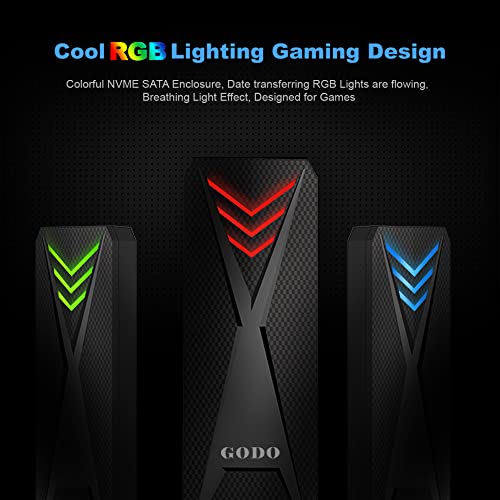 GODO RGB M.2 PCIe NVMe/SATA SSD External Enclosure,Portable USB C to M.2 Nvme Sata Adapter Tool Free,10Gbps 3.1/3.2 Gen 2, Support UASP Trim for M (B+M) Key - Image 2