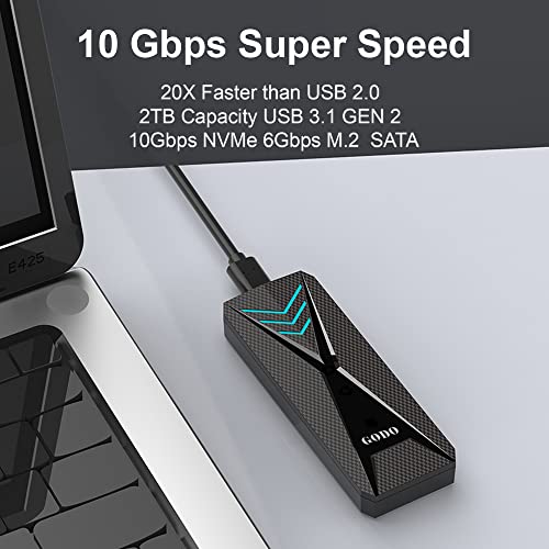 GODO RGB M.2 PCIe NVMe/SATA SSD External Enclosure,Portable USB C to M.2 Nvme Sata Adapter Tool Free,10Gbps 3.1/3.2 Gen 2, Support UASP Trim for M (B+M) Key - Image 3