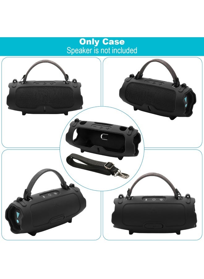 حالة السيليكون لشحن JBL 6 مكبر الصوت المحمول ، السفر يحمل غطاء واقي مع حزام الكتف القابل للتعديل غطاء منفذ USB المضاد للغبار لشحن 6 ملحقات مكبر الصوت (أسود) - Image 2