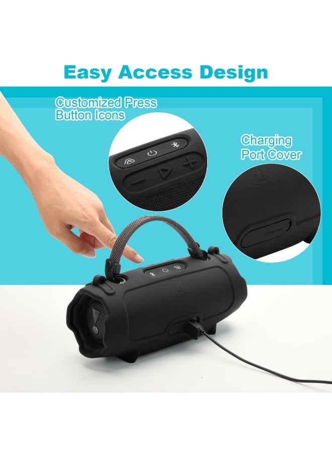 حالة السيليكون لشحن JBL 6 مكبر الصوت المحمول ، السفر يحمل غطاء واقي مع حزام الكتف القابل للتعديل غطاء منفذ USB المضاد للغبار لشحن 6 ملحقات مكبر الصوت (أسود) - Image 4