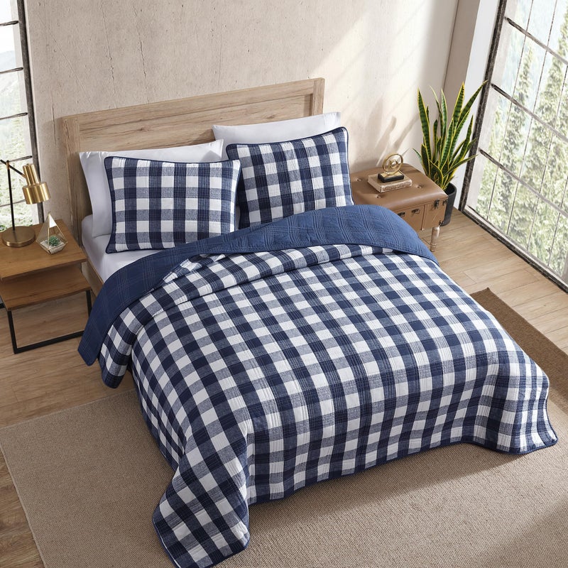 Eddie Bauer- King Quilt Set, Cotton Reversible Bedding with Matching Shams, Luxurious Bedding Set (Lakehouse Plaid Blue, King) - Image 2