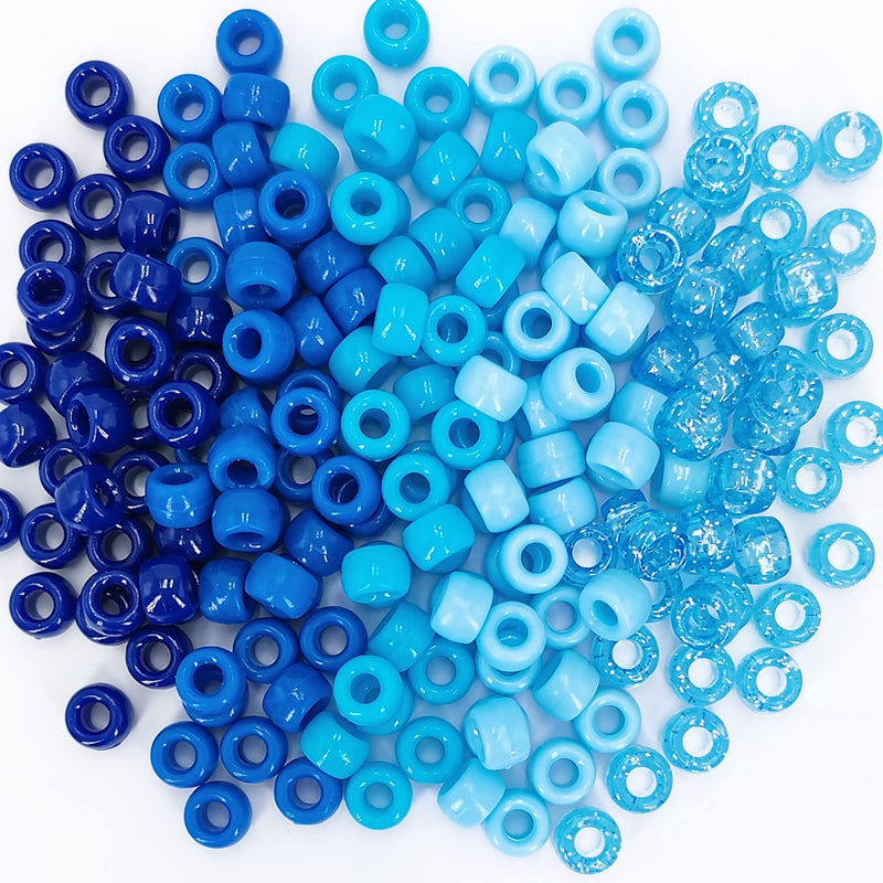 MIIIM 1000PCS 6x9mm Pony Beads Bulk 5 Styles Blue Pony Beads for Bracelets Making Kit Kandi Hair Braids Crafts for Jewelry Making Blue