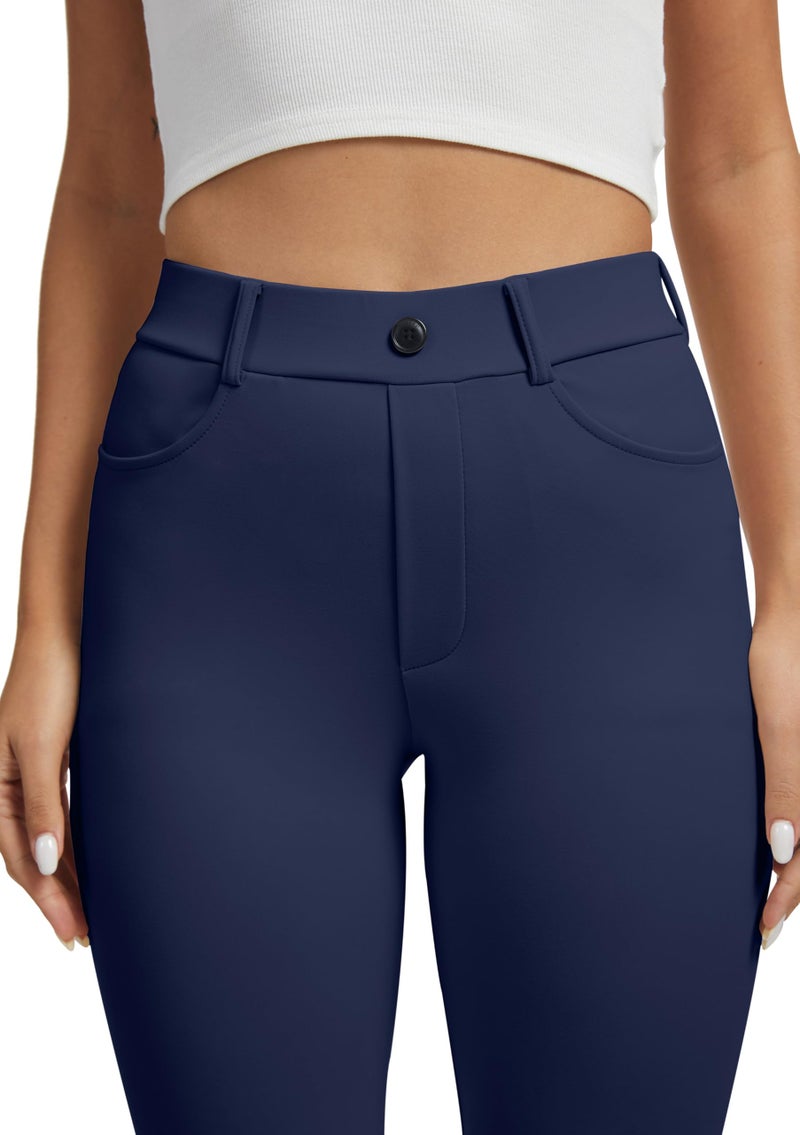 VIMPEP Yoga Pants Women Straight Leg Pants with Pockets High Waist Stretchy Pull On Dress Slacks for Casual Lounge Office Work Petite/Regular 1202 29 Navy Blue M - Image 2