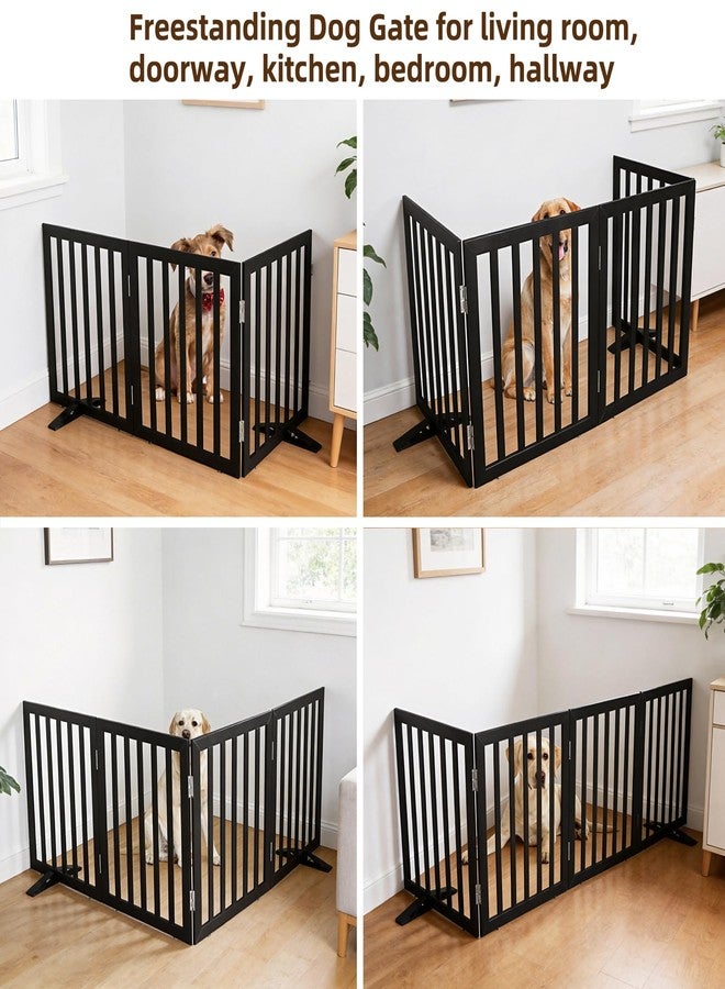 ZJSF Freestanding Indoor Dog Gate for House Foldable Wood Puppy Gate for Doorways Pet Gate for Stairs Extra Wide Pet Fence, Black, 24" Height 3 Panels - Image 4