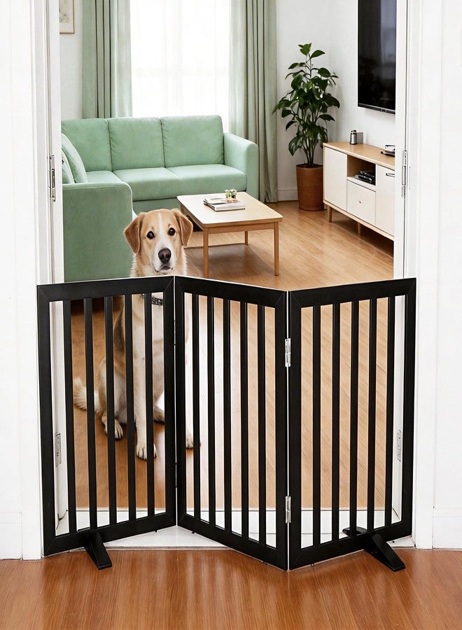 ZJSF Freestanding Indoor Dog Gate for House Foldable Wood Puppy Gate for Doorways Pet Gate for Stairs Extra Wide Pet Fence, Black, 24" Height 3 Panels - Image 1