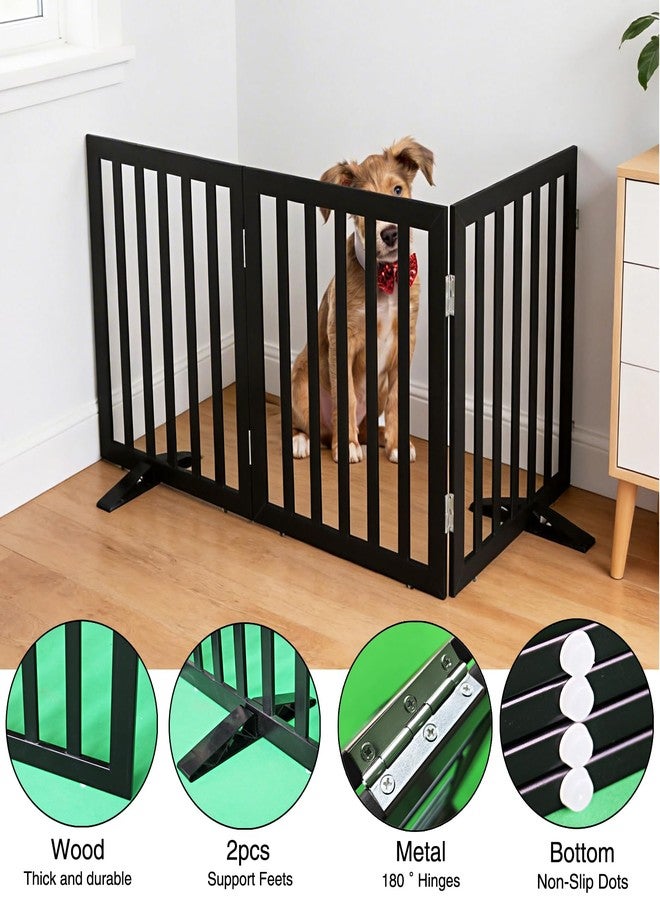 ZJSF Freestanding Indoor Dog Gate for House Foldable Wood Puppy Gate for Doorways Pet Gate for Stairs Extra Wide Pet Fence, Black, 24" Height 3 Panels - Image 5
