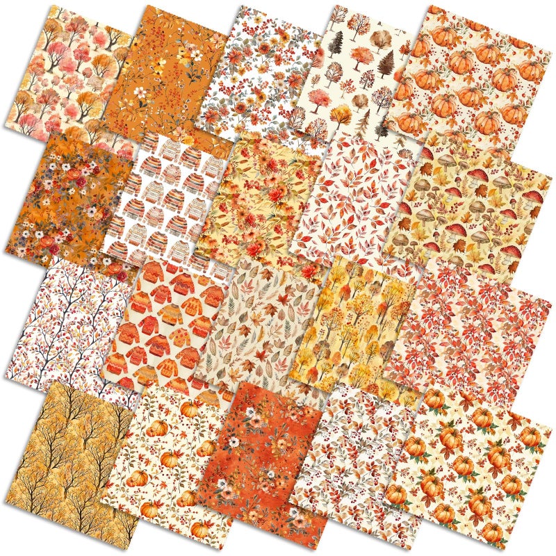 Ganeen 60 Pcs 10 x 10 Inch Fall Quilting Fabric Squares Thanksgiving Fat Patchwork Precut Strips Retro Pumpkin Maple Leaf Bundles for Harvest Autumn Holiday DIY Craft Sewing Quilt Material Handmade - Image 2