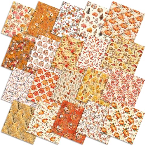 Ganeen 60 Pcs 10 x 10 Inch Fall Quilting Fabric Squares Thanksgiving Fat Patchwork Precut Strips Retro Pumpkin Maple Leaf Bundles for Harvest Autumn Holiday DIY Craft Sewing Quilt Material Handmade - Image 1