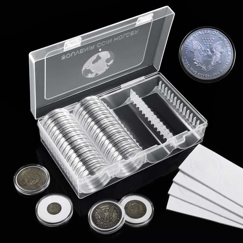 MUDOR 41 mm Coin Holder, 60 Pieces Silver Dollar Capsules with Foam Gasket, Professional Storage Case Box for Coin Collection - Image 2