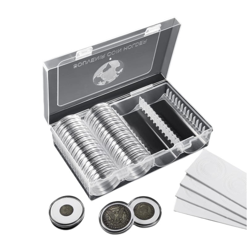 MUDOR 41 mm Coin Holder, 60 Pieces Silver Dollar Capsules with Foam Gasket, Professional Storage Case Box for Coin Collection - Image 1