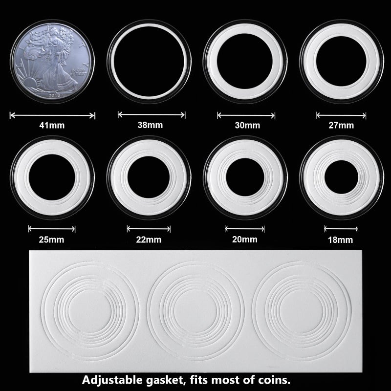 MUDOR 41 mm Coin Holder, 60 Pieces Silver Dollar Capsules with Foam Gasket, Professional Storage Case Box for Coin Collection - Image 3