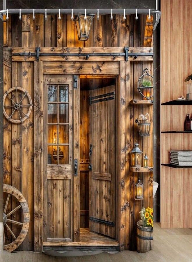 Drgilau Rustic Barn Door Shower Curtain, Farmhouse Door Shower Curtain Brown Western Bathroom Curtains Decor Waterproof Retro Farm Wood Bathroom Curtains with Hooks 72X72 Inch - Image 3