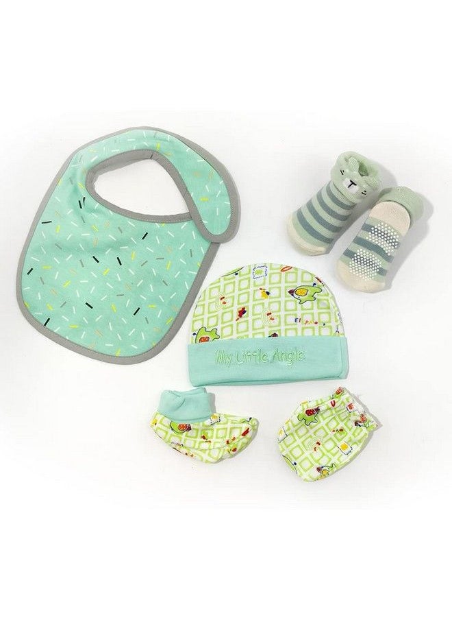 MOM'S HOME Moms Home Newborn Baby Cmb Bib And Antiskid Socks Set Combo Gift Set ; 06 Months ; Green  - Image 1