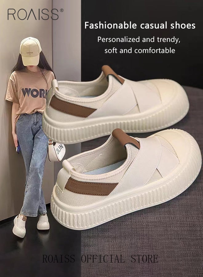 roaiss Platform Sole Canvas Shoes Lightweight and Breathable Slip On Design Casual Cloth Shoes Solid Color  - Image 1