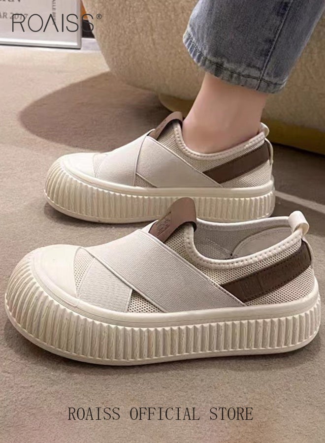 roaiss Platform Sole Canvas Shoes Lightweight and Breathable Slip On Design Casual Cloth Shoes Solid Color  - Image 3