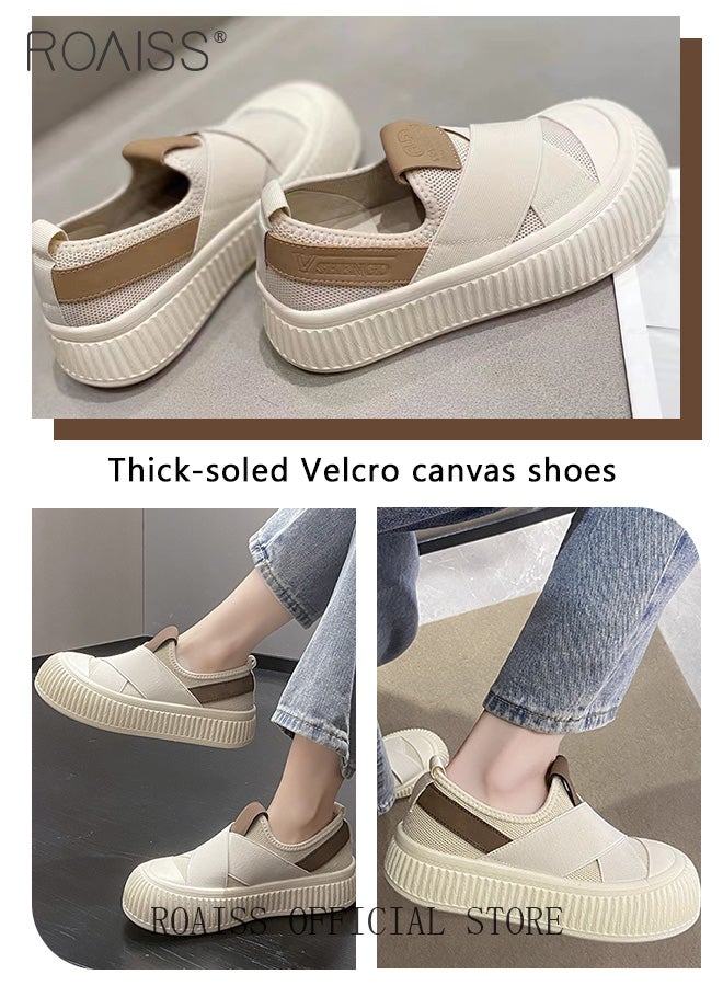 roaiss Platform Sole Canvas Shoes Lightweight and Breathable Slip On Design Casual Cloth Shoes Solid Color  - Image 4