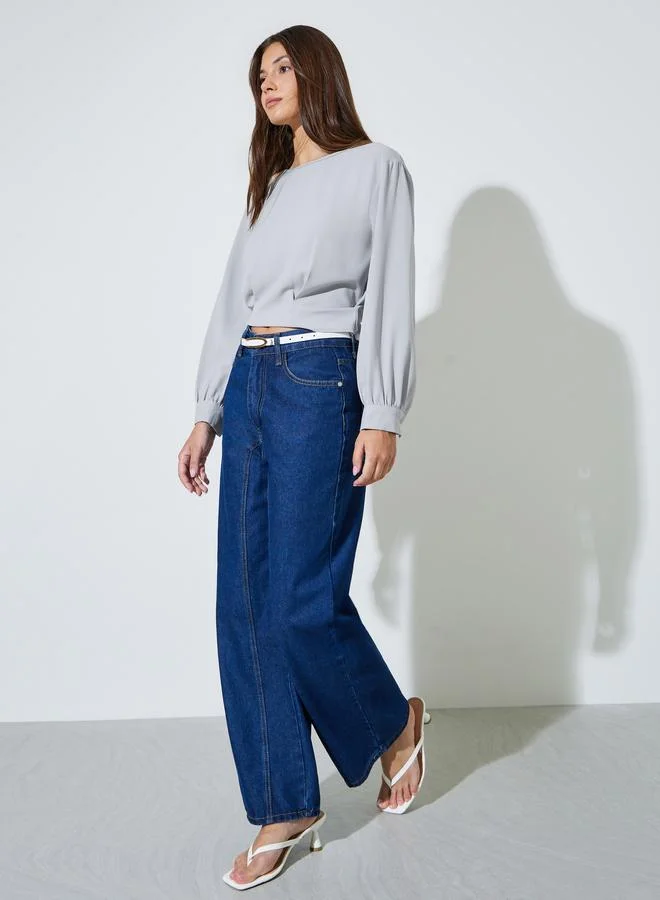 Styli Grey Solid Long Sleeves Blouse