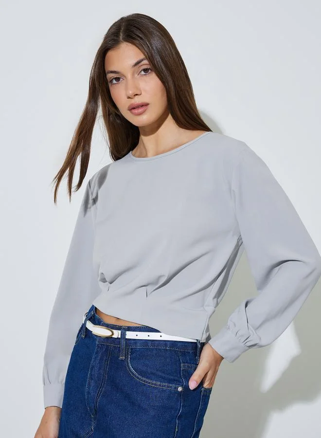 Styli Grey Solid Long Sleeves Blouse