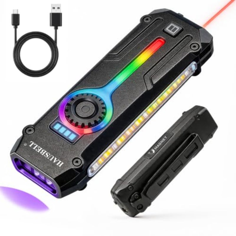 Flat EDC Flashlight, 1800 LM UV Magnetic Rechargeable Pocket Stepless Dimming Dial, Stainless Steel Body, RGB+UV, USB-C Fast Charge, Magnetic Base, Waterproof, for Work, Camping and Emergency - Image 1