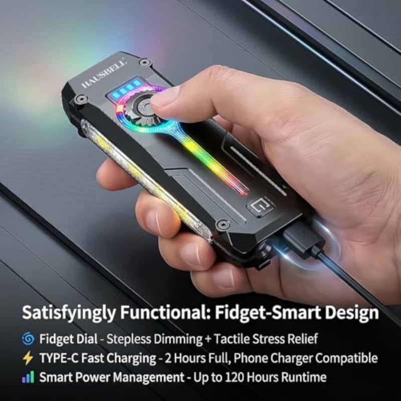 Flat EDC Flashlight, 1800 LM UV Magnetic Rechargeable Pocket Stepless Dimming Dial, Stainless Steel Body, RGB+UV, USB-C Fast Charge, Magnetic Base, Waterproof, for Work, Camping and Emergency - Image 4