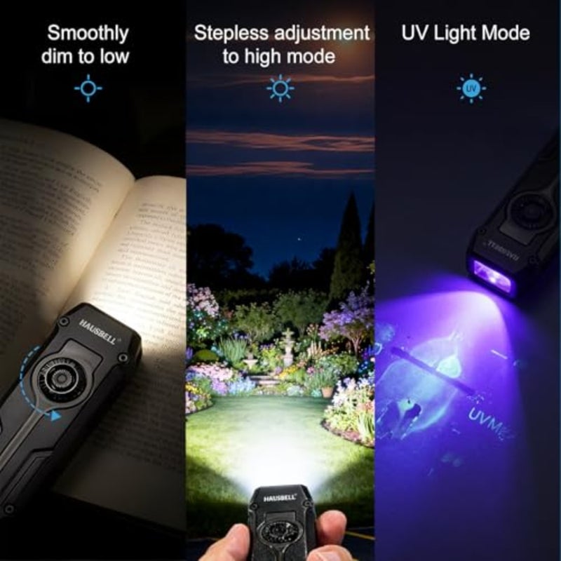 Flat EDC Flashlight, 1800 LM UV Magnetic Rechargeable Pocket Stepless Dimming Dial, Stainless Steel Body, RGB+UV, USB-C Fast Charge, Magnetic Base, Waterproof, for Work, Camping and Emergency - Image 3