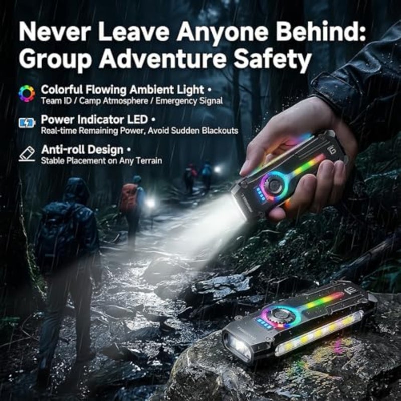 Flat EDC Flashlight, 1800 LM UV Magnetic Rechargeable Pocket Stepless Dimming Dial, Stainless Steel Body, RGB+UV, USB-C Fast Charge, Magnetic Base, Waterproof, for Work, Camping and Emergency - Image 5
