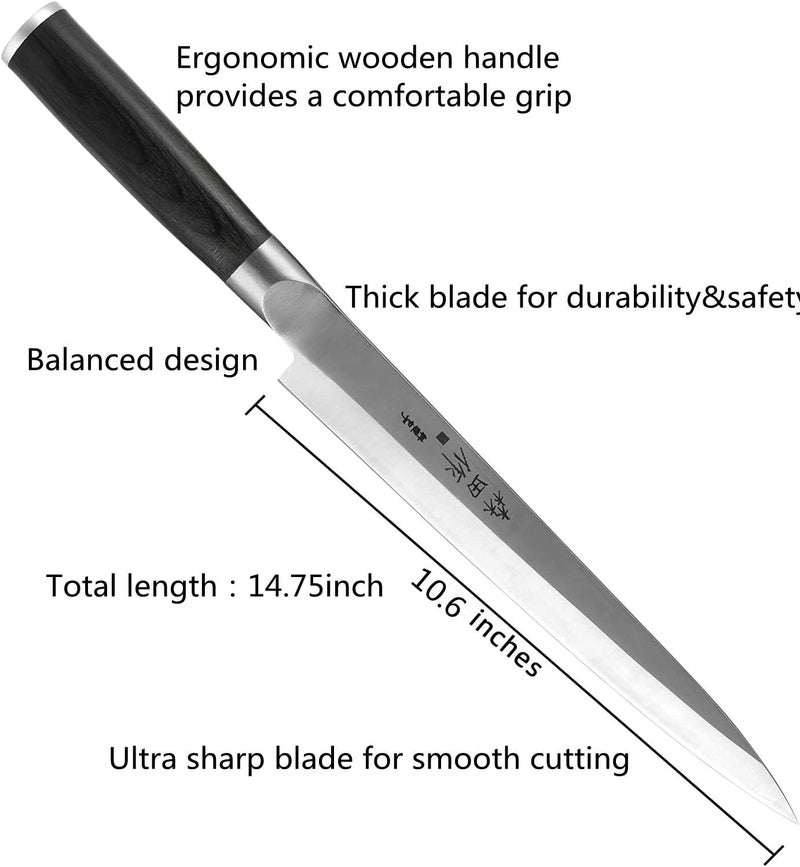 Sumteene Sushi Knife 9.5 inch(240mm), Sashimi Knife with High Carbon Stainless Steel Blade and Ergonomic Handle for Cutting Sushi & Sashimi, Fish Filleting - Image 3