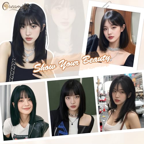 Creamily Natural Black 13" Full Head Hair Wig for Women | Synthetic Fiber Wig for Women with Sun-Kissed Highlights | Lightweight Hair Wigs for Women for Daily/Weddings/Festivals (Natural Black) - Image 2