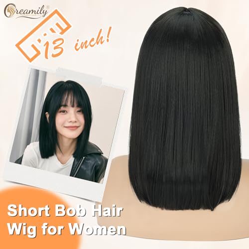 Creamily Natural Black 13" Full Head Hair Wig for Women | Synthetic Fiber Wig for Women with Sun-Kissed Highlights | Lightweight Hair Wigs for Women for Daily/Weddings/Festivals (Natural Black) - Image 5