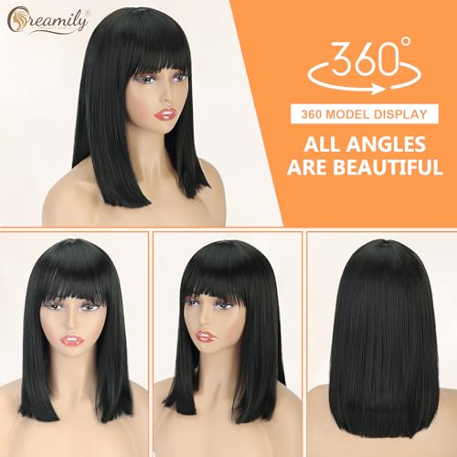 Creamily Natural Black 13" Full Head Hair Wig for Women | Synthetic Fiber Wig for Women with Sun-Kissed Highlights | Lightweight Hair Wigs for Women for Daily/Weddings/Festivals (Natural Black) - Image 3