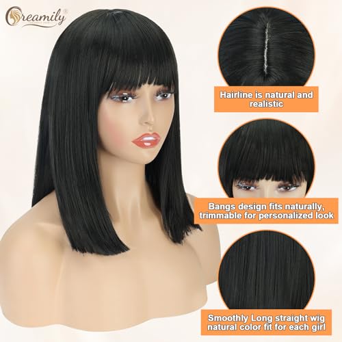 Creamily Natural Black 13" Full Head Hair Wig for Women | Synthetic Fiber Wig for Women with Sun-Kissed Highlights | Lightweight Hair Wigs for Women for Daily/Weddings/Festivals (Natural Black) - Image 4